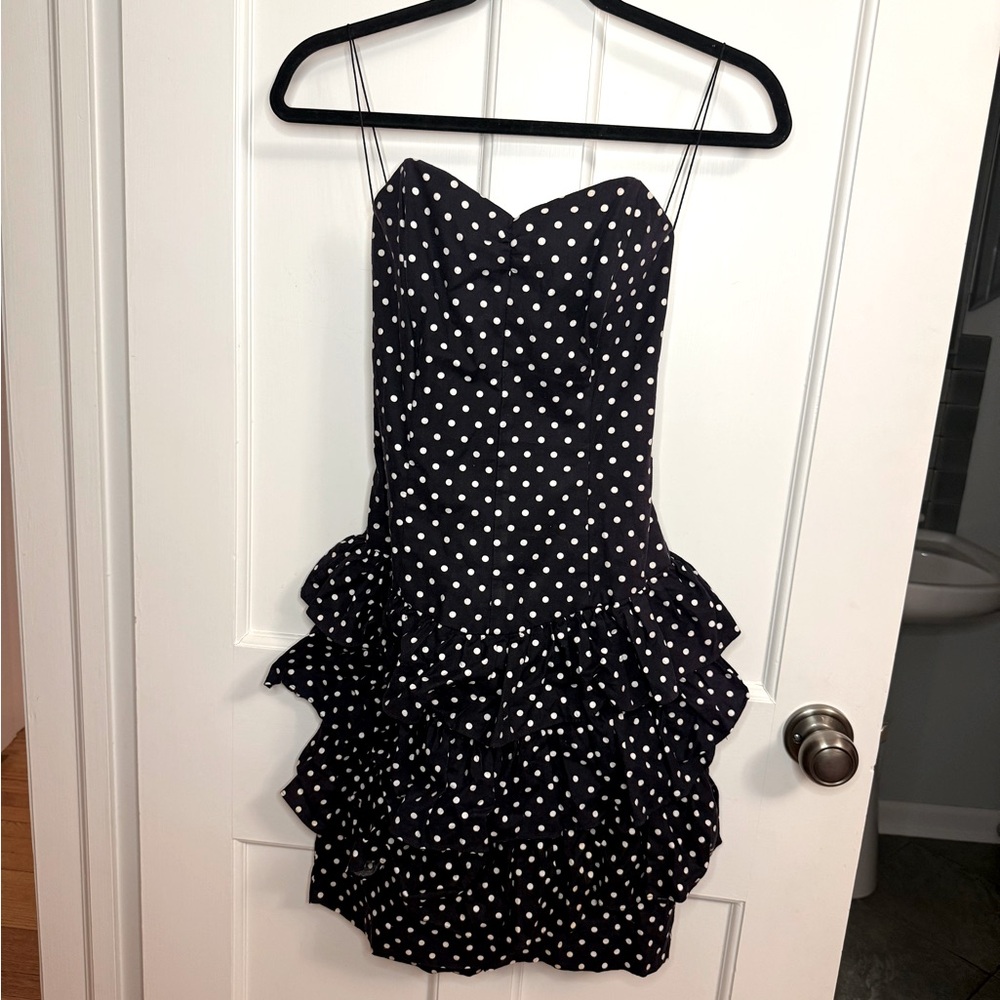 Vintage 80s Strapless Dress Polka Dot ruffle